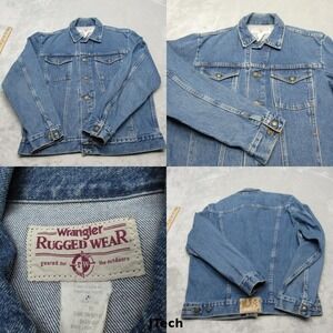 Wrangler Rugged Wear Denim Jacket Mens Medium Wash Jean Trucker USA VTG 90s